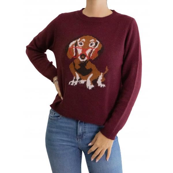 Maglia girocollo tinta unita con bassotto